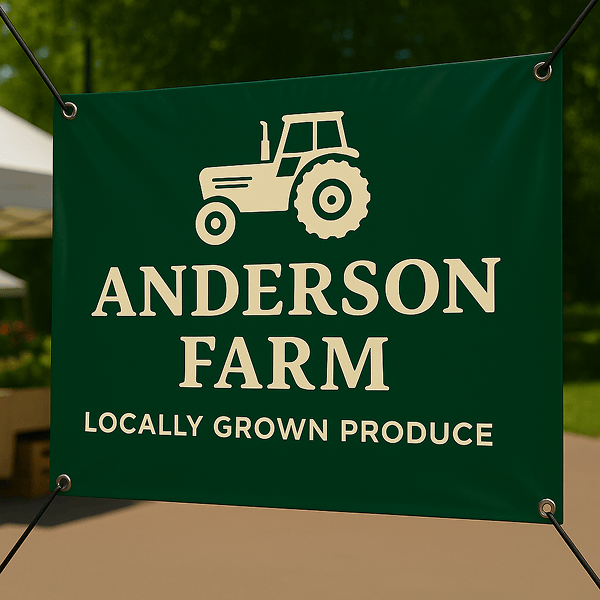 Custom vinyl banner at farm market event